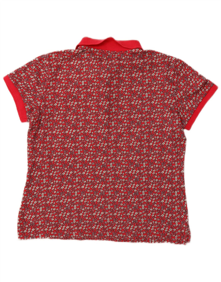 Benetton Womens Polo Shirt UK 14 Medium Pink Floral Cotton