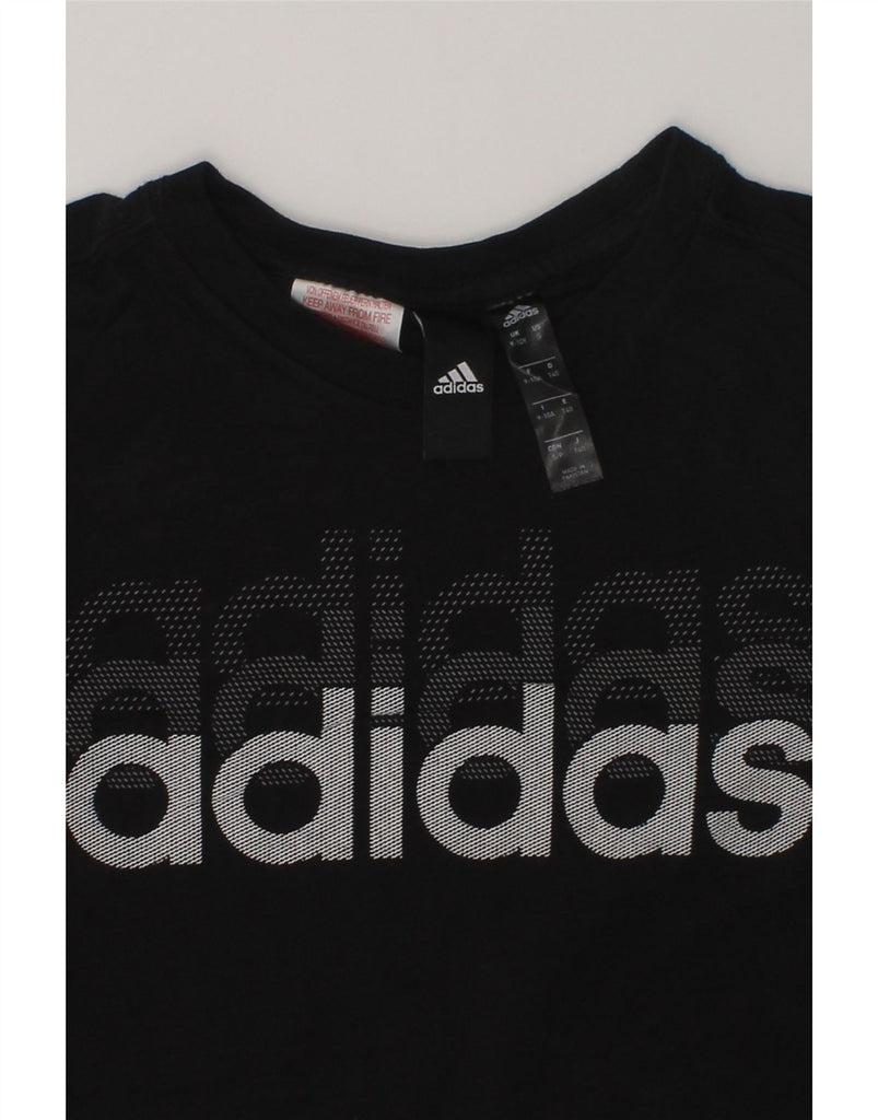 ADIDAS Girls Graphic T-Shirt Top 9-10 Years Black Cotton | Vintage Adidas | Thrift | Second-Hand Adidas | Used Clothing | Messina Hembry 