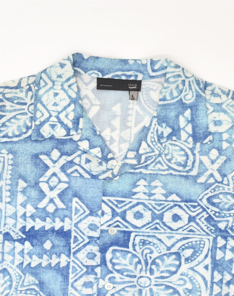 GAS Mens Short Sleeve Shirt Large Blue Fair Isle Cotton | Vintage Gas | Thrift | Second-Hand Gas | Used Clothing | Messina Hembry 