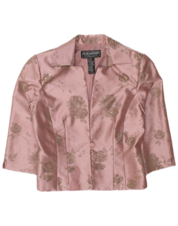 Jessica Howard Womens 3/4 Sleeve Bolero Top US 10 Large Pink Floral Nylon