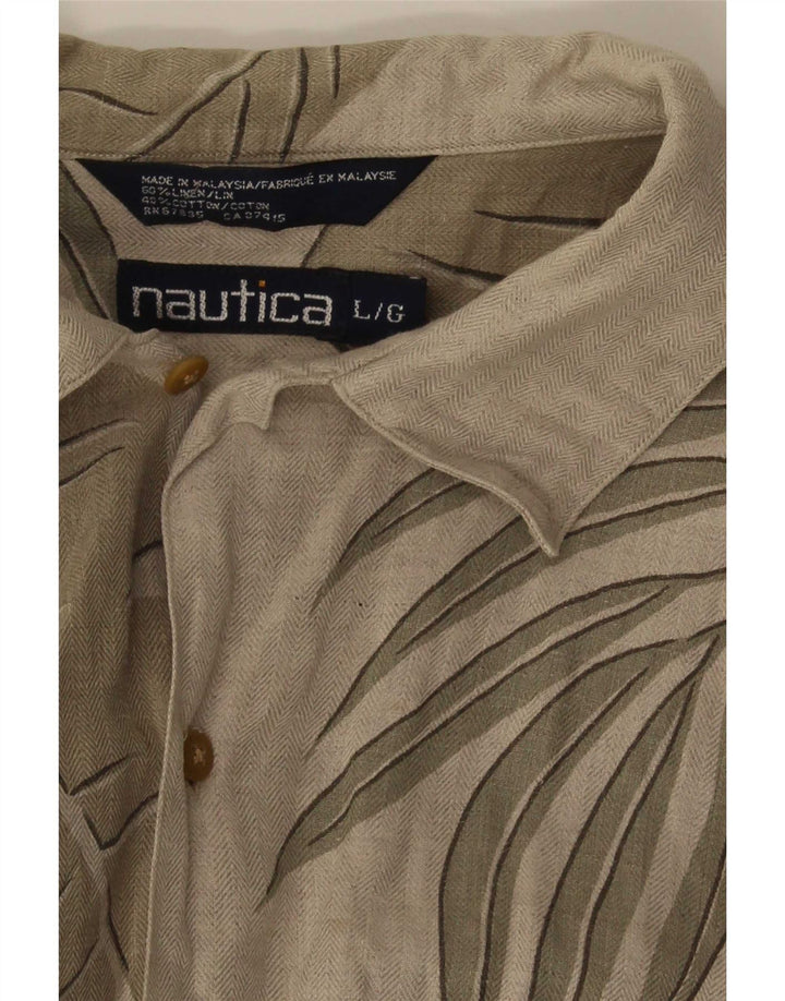Nautica Mens Short Sleeve Shirt Large Grey Floral Linen