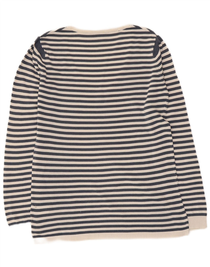 Lacoste Womens V-Neck Jumper Sweater Size 38 Medium Navy Blue Striped