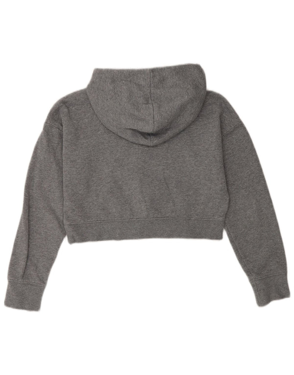 Nike Girls Graphic Crop Hoodie Jumper 12-13 Years Large Grey Cotton