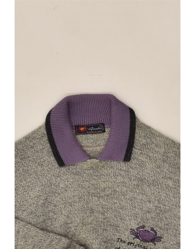 VINTAGE Mens Polo Neck Jumper Sweater Large Grey Wool | Vintage Vintage | Thrift | Second-Hand Vintage | Used Clothing | Messina Hembry 