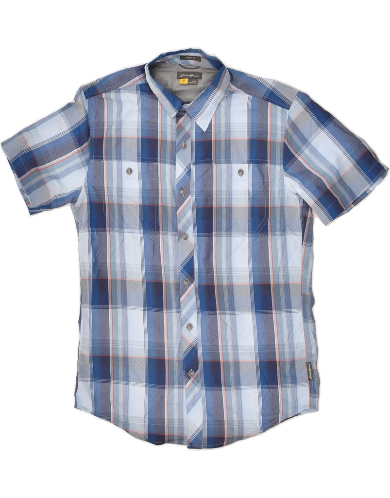 EDDIE BAUER Mens Classic Fit Short Sleeve Shirt Small Blue Check Polyester | Vintage Eddie Bauer | Thrift | Second-Hand Eddie Bauer | Used Clothing | Messina Hembry 