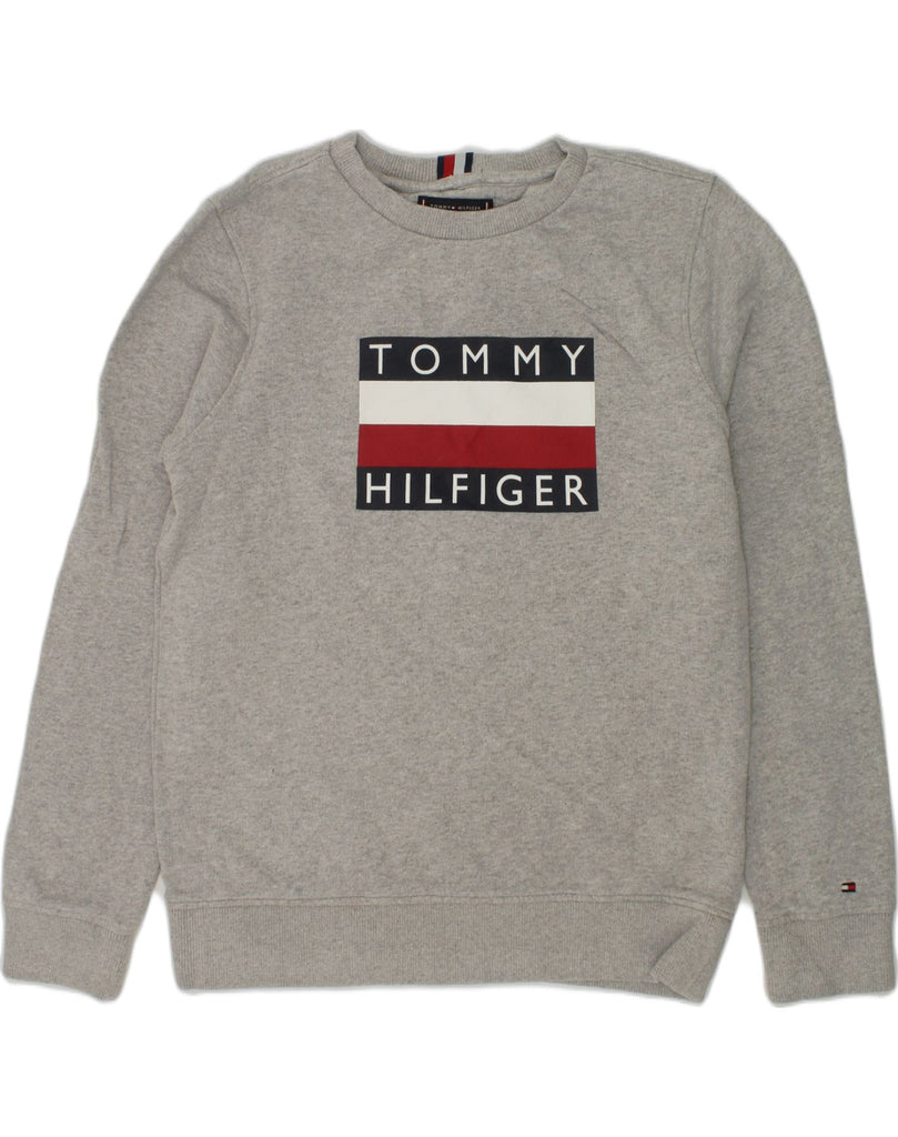 TOMMY HILFIGER Boys Graphic Sweatshirt Jumper 11-12 Years Grey Cotton | Vintage Tommy Hilfiger | Thrift | Second-Hand Tommy Hilfiger | Used Clothing | Messina Hembry 