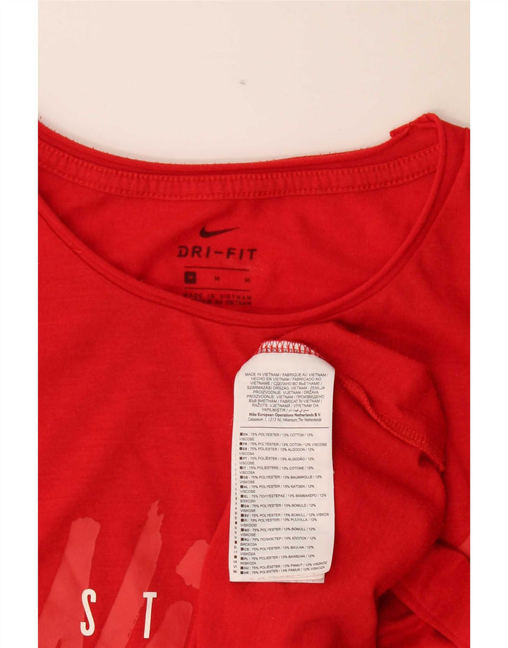 Nike Womens Dri Fit Crop Oversized Graphic T-Shirt Top UK 14 Medium Red