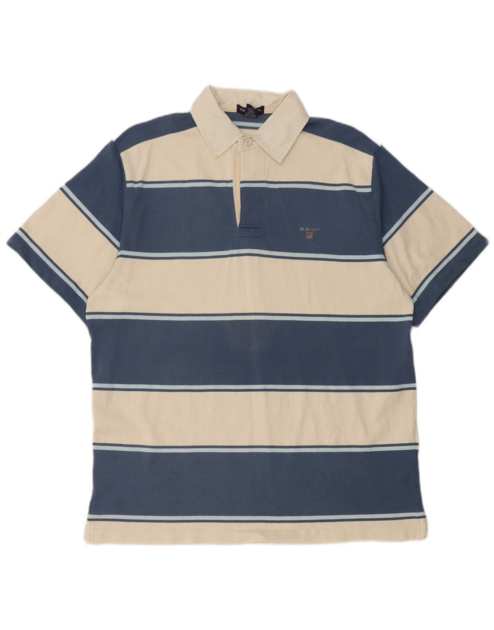 Gant Mens Polo Shirt Large Blue Striped Cotton