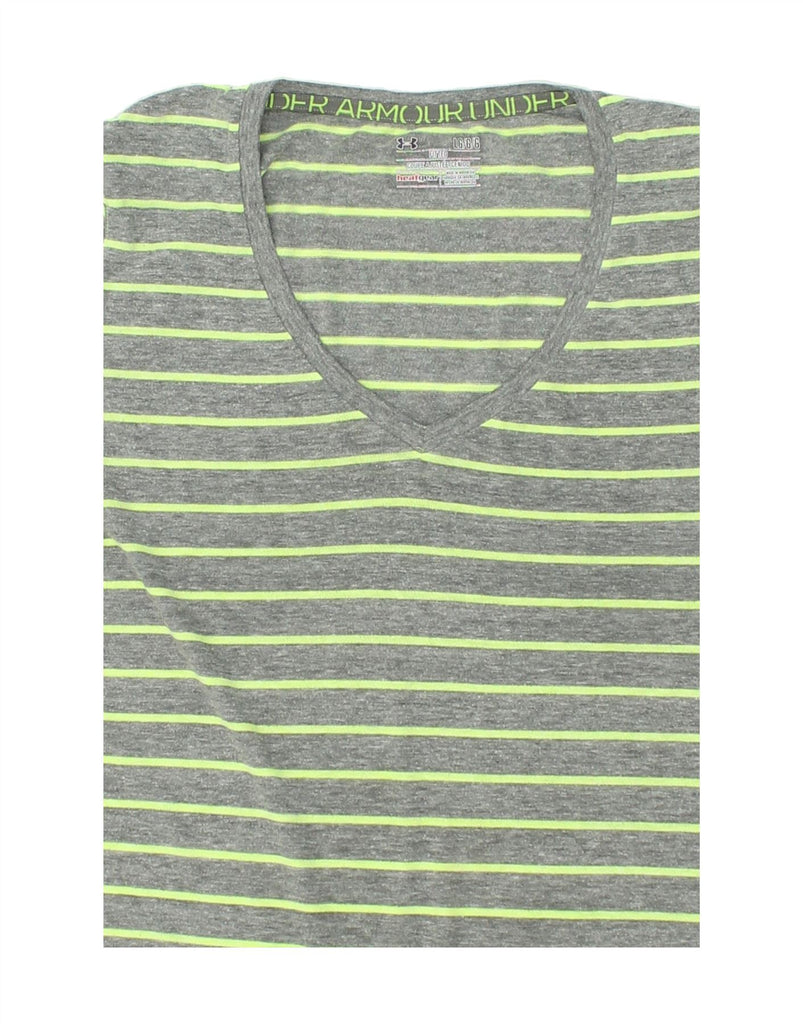 UNDER ARMOUR Womens T-Shirt Top UK 14 Large Grey Striped Cotton | Vintage Under Armour | Thrift | Second-Hand Under Armour | Used Clothing | Messina Hembry 