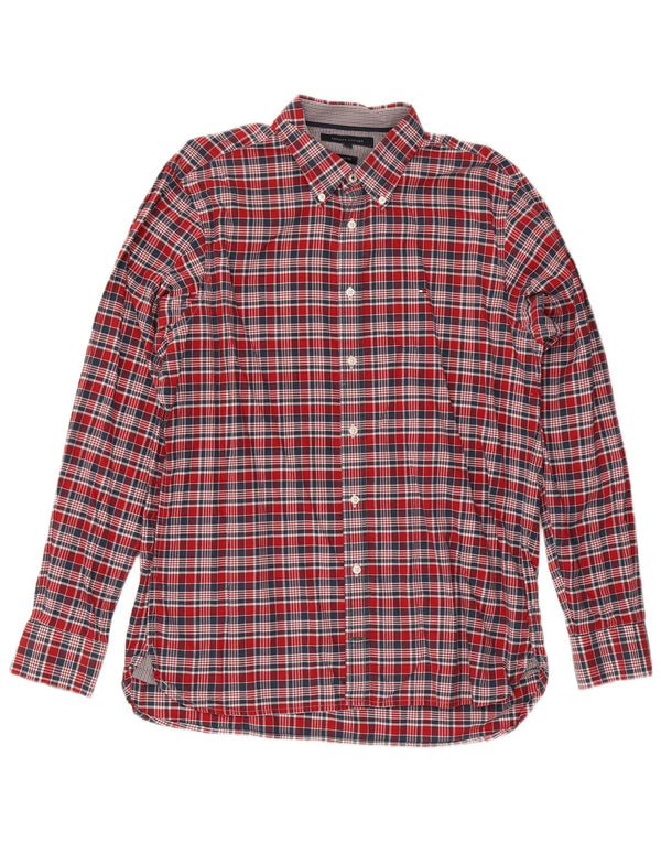 Tommy Hilfiger Mens Custom Fit Shirt Large Red Check Cotton