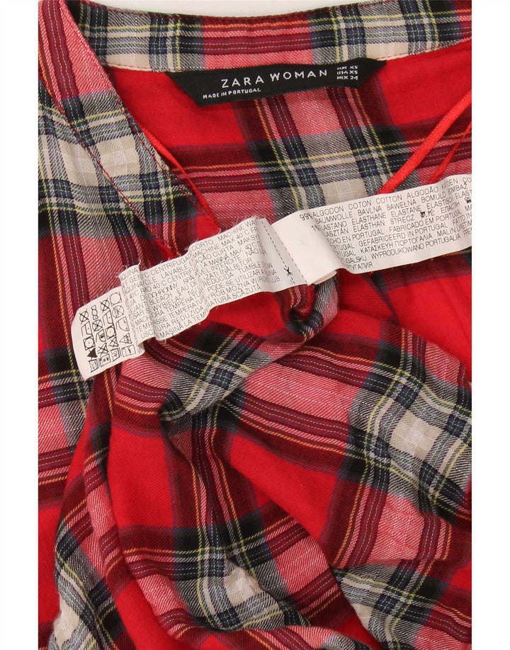 Zara Womens Pullover Shirt UK 6 XS Red Check Cotton