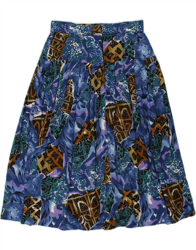 VINTAGE Womens High Waist Pleated Skirt UK 14 Medium W29 Blue Patchwork | Vintage Vintage | Thrift | Second-Hand Vintage | Used Clothing | Messina Hembry 