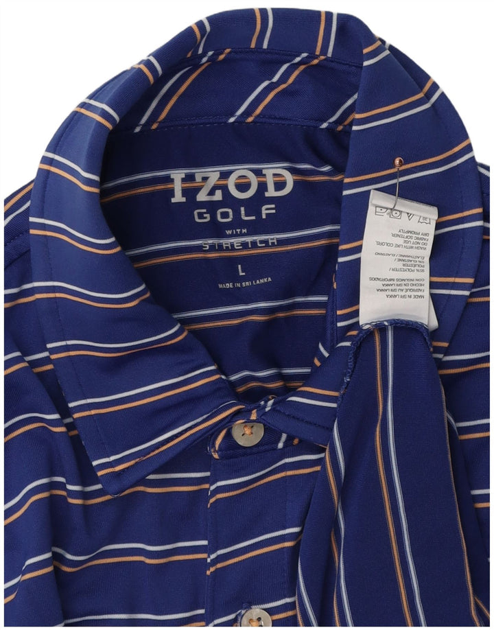 IZOD Mens Golf Polo Shirt Large Blue Striped Polyester