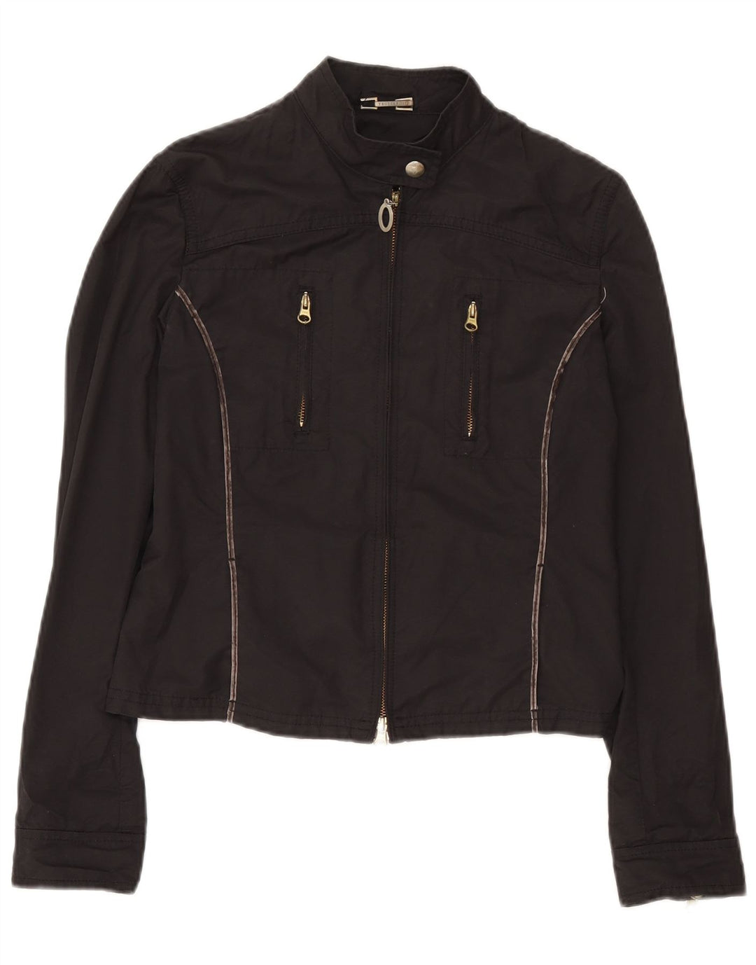 Trussardi Jeans Womens Crop Bomber Jacket IT 46 Large Black Cotton