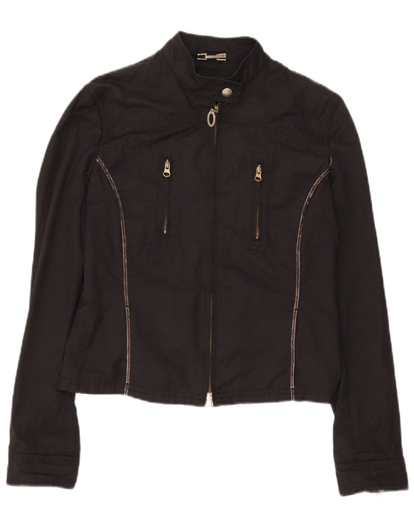 Trussardi Jeans Womens Crop Bomber Jacket IT 46 Large Black Cotton