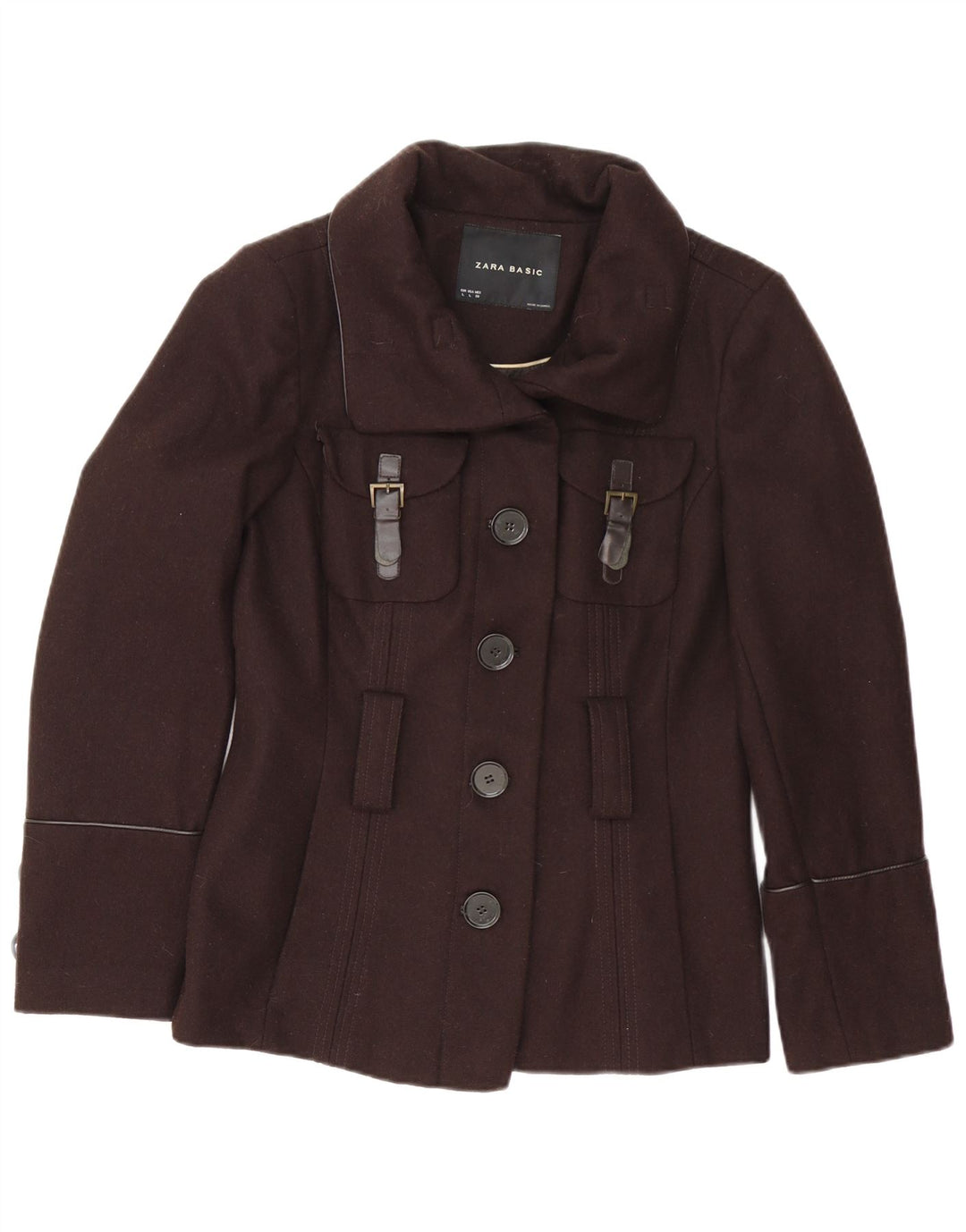 Zara Womens Military Jacket UK 16 Large Brown Wool