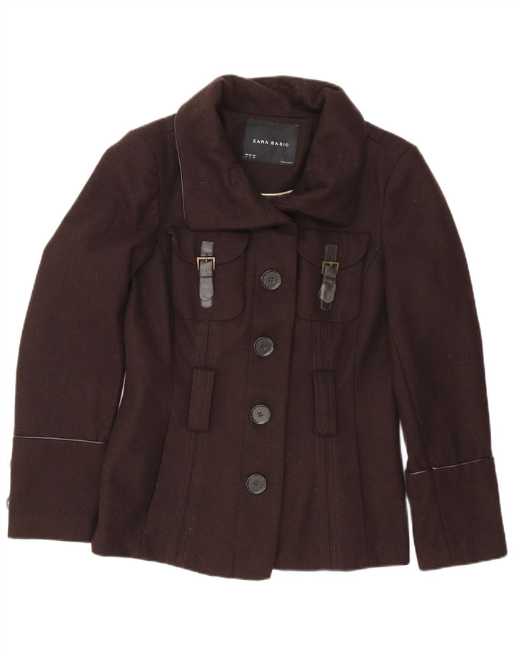 Zara Womens Military Jacket UK 16 Large Brown Wool