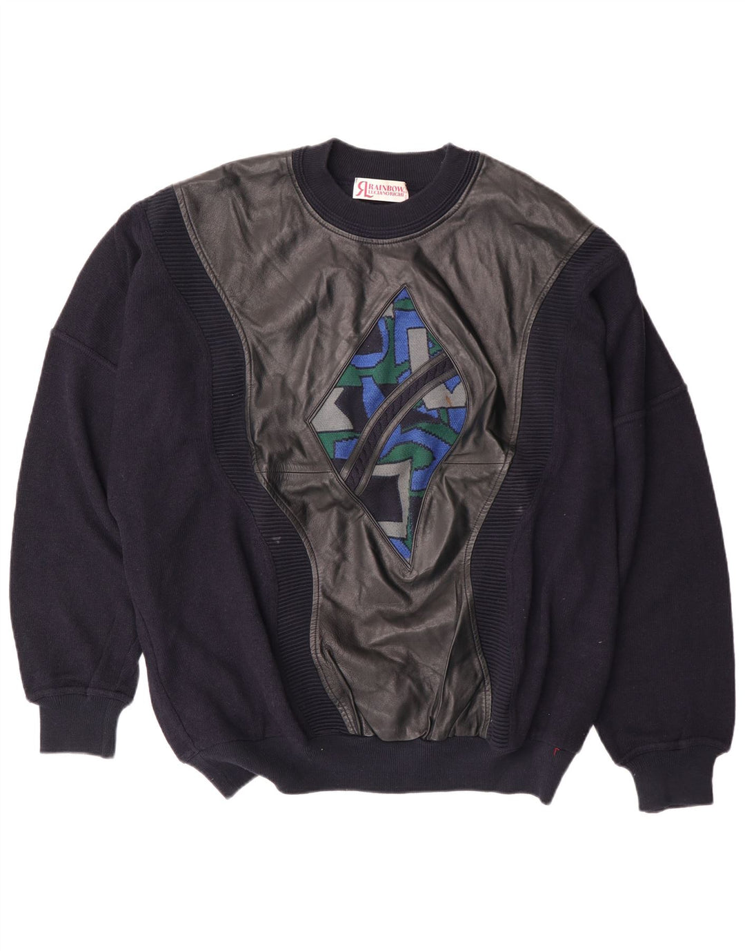 Rainbow Mens Crew Neck Jumper Sweater IT 56 2XL Navy Blue Geometric Cotton