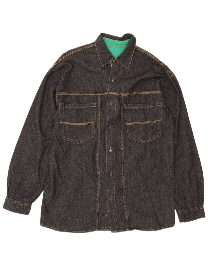 BUSTER Mens Denim Shirt IT 48/50 Medium Black