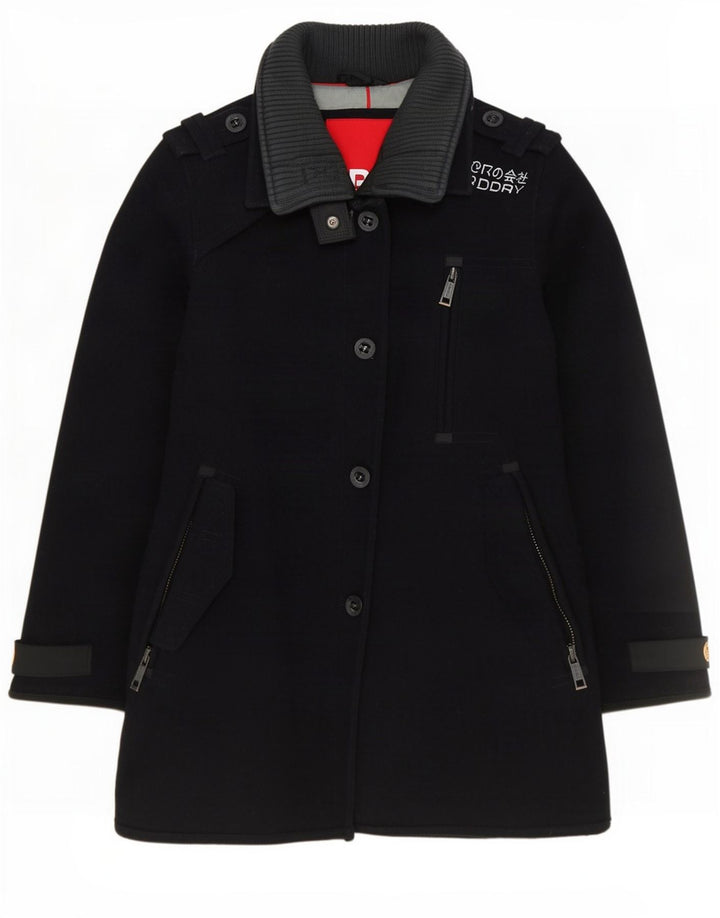 Superdry Womens Military Overcoat UK 12 Medium Navy Blue Wool