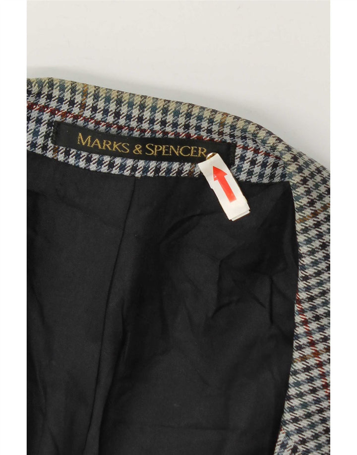Marks & Spencer Mens 2 Button Blazer Jacket UK 46 XL Blue Check Wool