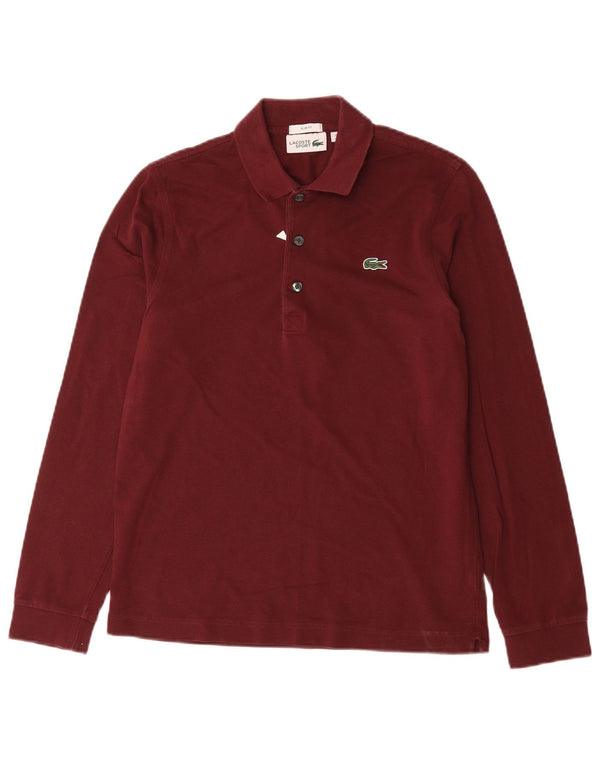 Lacoste Mens Long Sleeve Slim Fit Polo Shirt Size 3 Small Burgundy Cotton