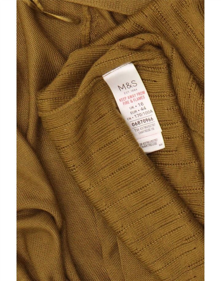 Marks & Spencer Womens Longline Open Cardigan Sweater UK 16 Large Khaki