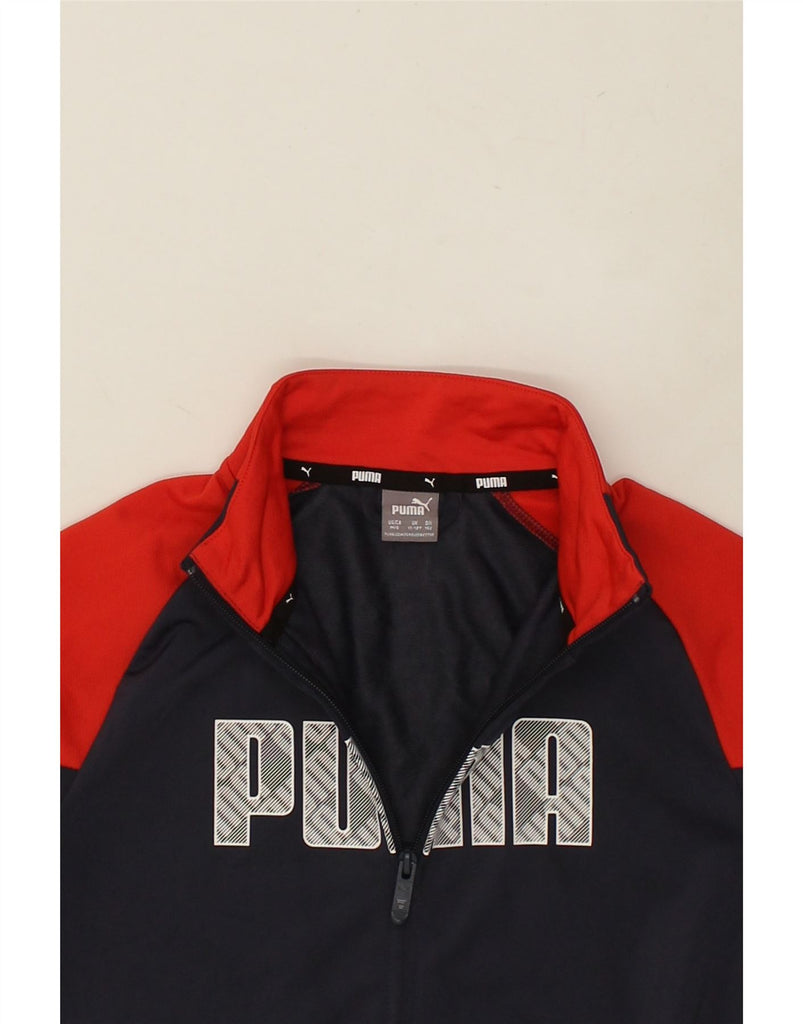 PUMA Boys Graphic Tracksuit Top Jacket 11-12 Years Navy Blue Colourblock | Vintage Puma | Thrift | Second-Hand Puma | Used Clothing | Messina Hembry 