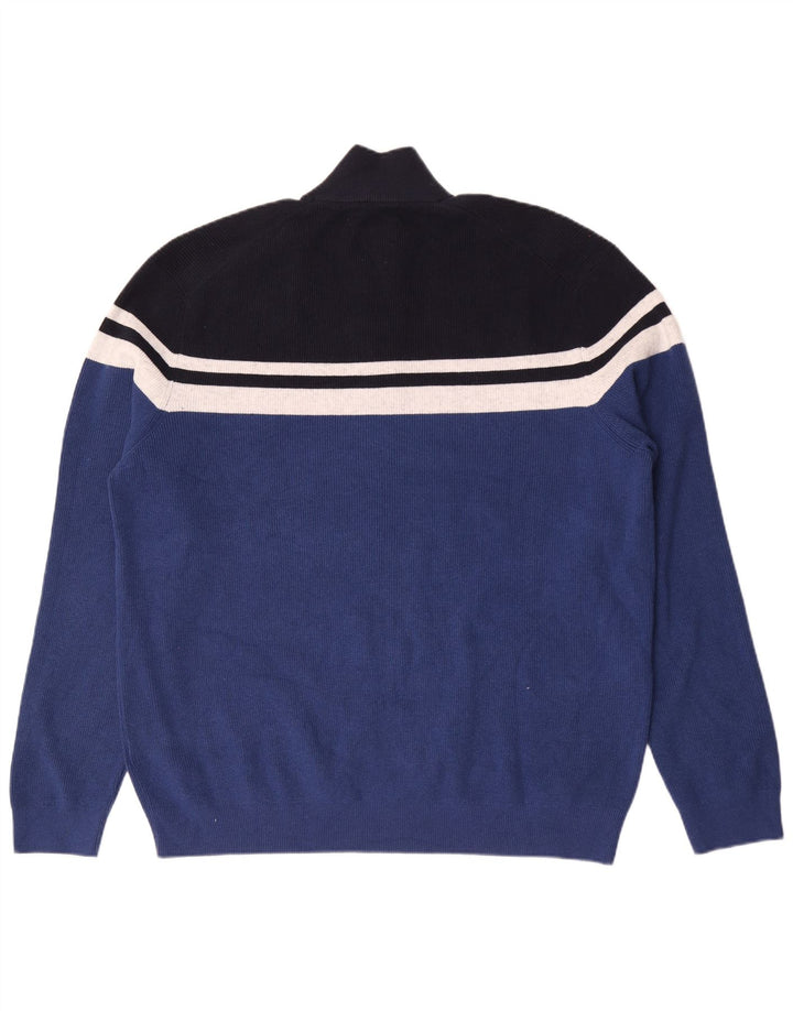 Marks & Spencer Mens Zip Neck Jumper Sweater 2XL Blue Striped Polyester