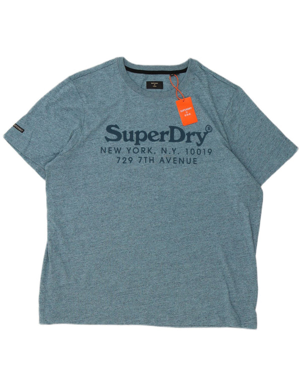 Superdry Mens Graphic T-Shirt Top 3XL Blue Flecked Cotton