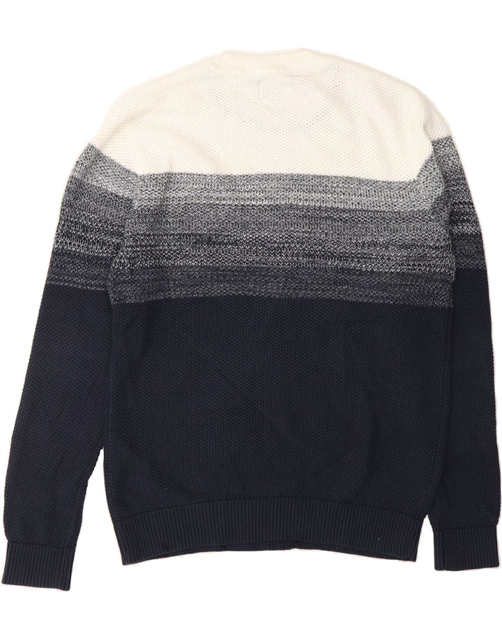 JACK & JONES Mens Crew Neck Jumper Sweater Medium Navy Blue Colourblock Vintage Jack & Jones and Second-Hand Jack & Jones from Messina Hembry 