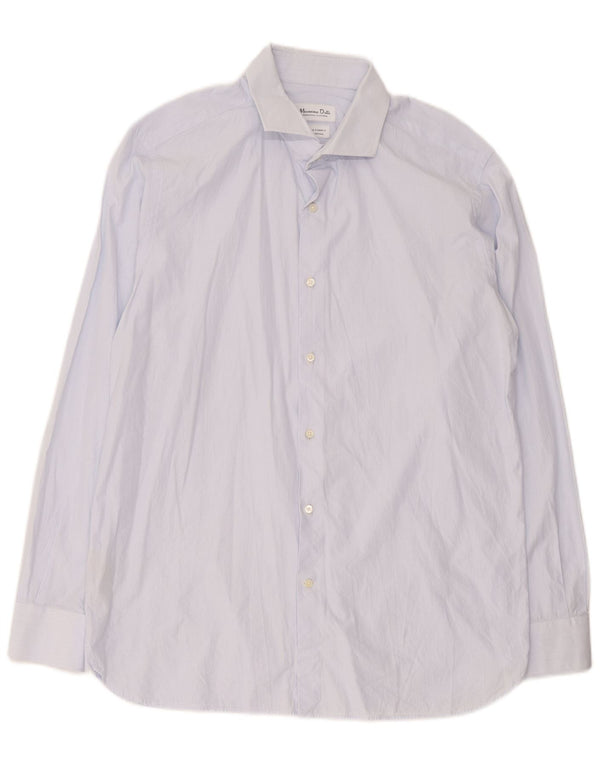 Massimo Dutti Mens Shirt Size 44 17 XL Blue Pinstripe Cotton