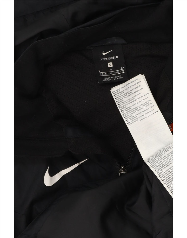 NIKE Boys Dri Fit Graphic Hooded Rain Jacket 8-9 Years Small Black