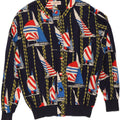 AGENDA Womens Abstract Pattern Bomber Jacket IT 42 Medium Navy Blue Silk