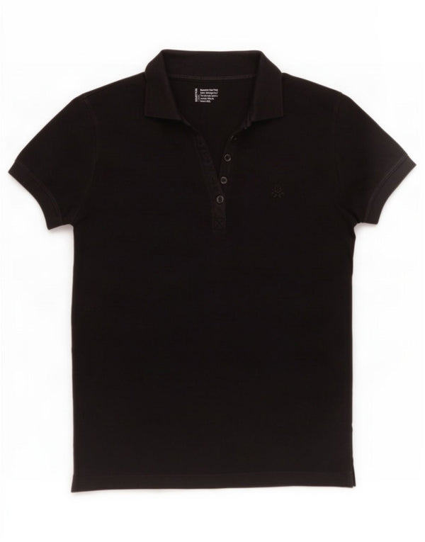 Benetton Womens Polo Shirt UK 10 Small Black Cotton
