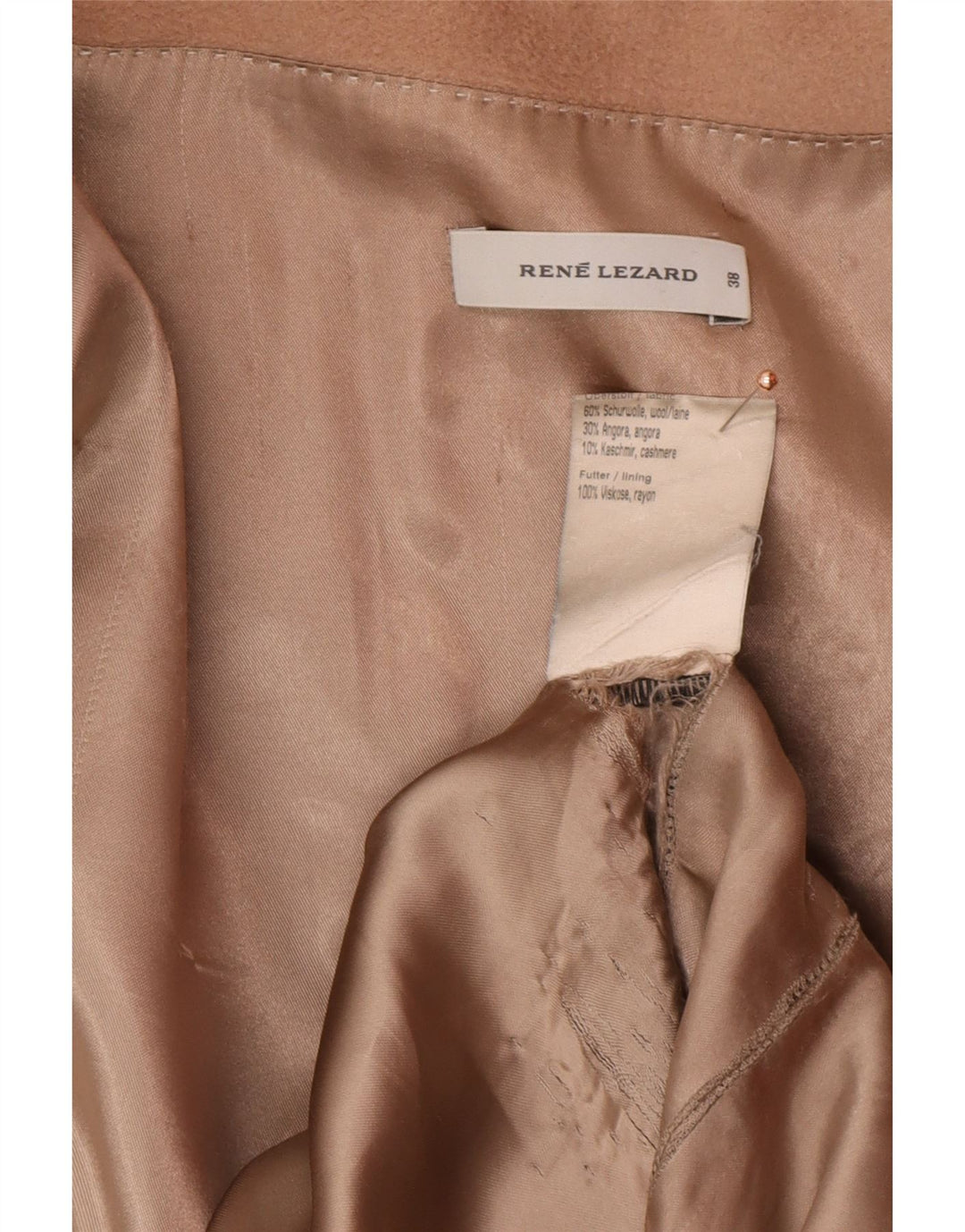 RENE LEZARD Womens Overcoat EU 38 Medium Beige Wool