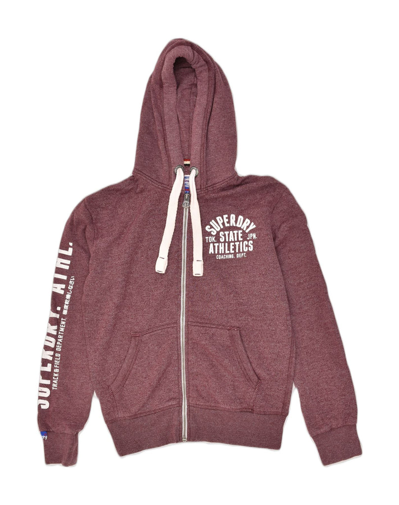 SUPERDRY Mens Graphic Zip Hoodie Sweater Small Burgundy Cotton | Vintage Superdry | Thrift | Second-Hand Superdry | Used Clothing | Messina Hembry 