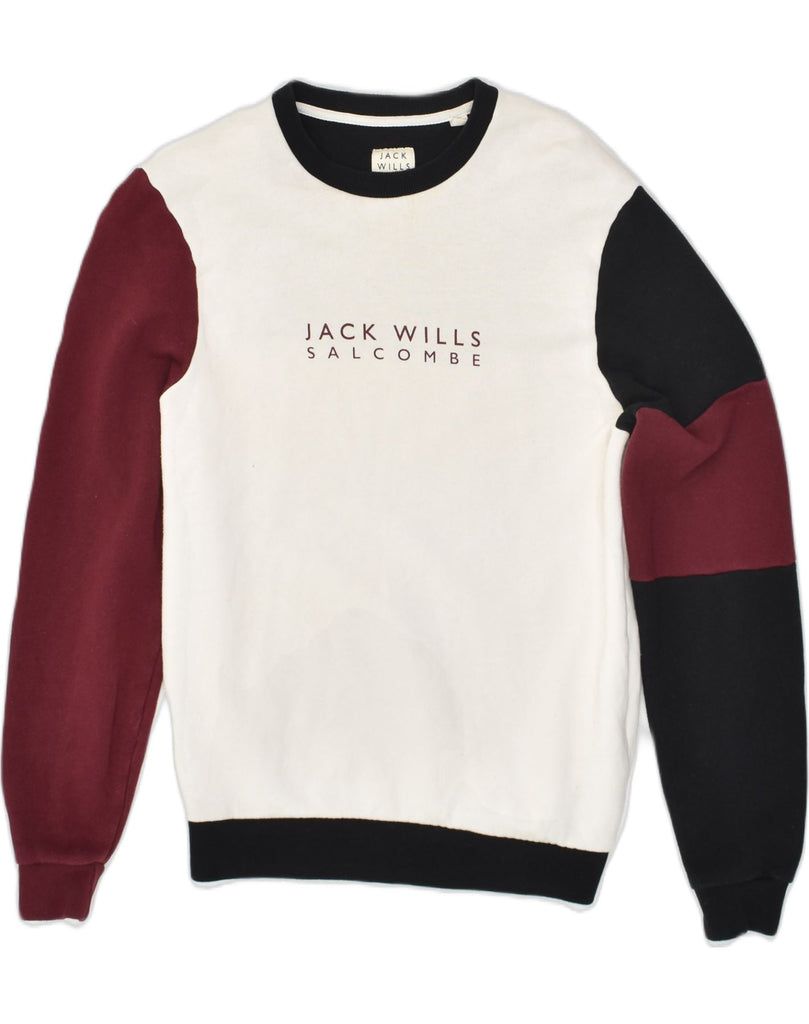 JACK WILLS Mens Sweatshirt Jumper Small Off White Colourblock Cotton | Vintage Jack Wills | Thrift | Second-Hand Jack Wills | Used Clothing | Messina Hembry 