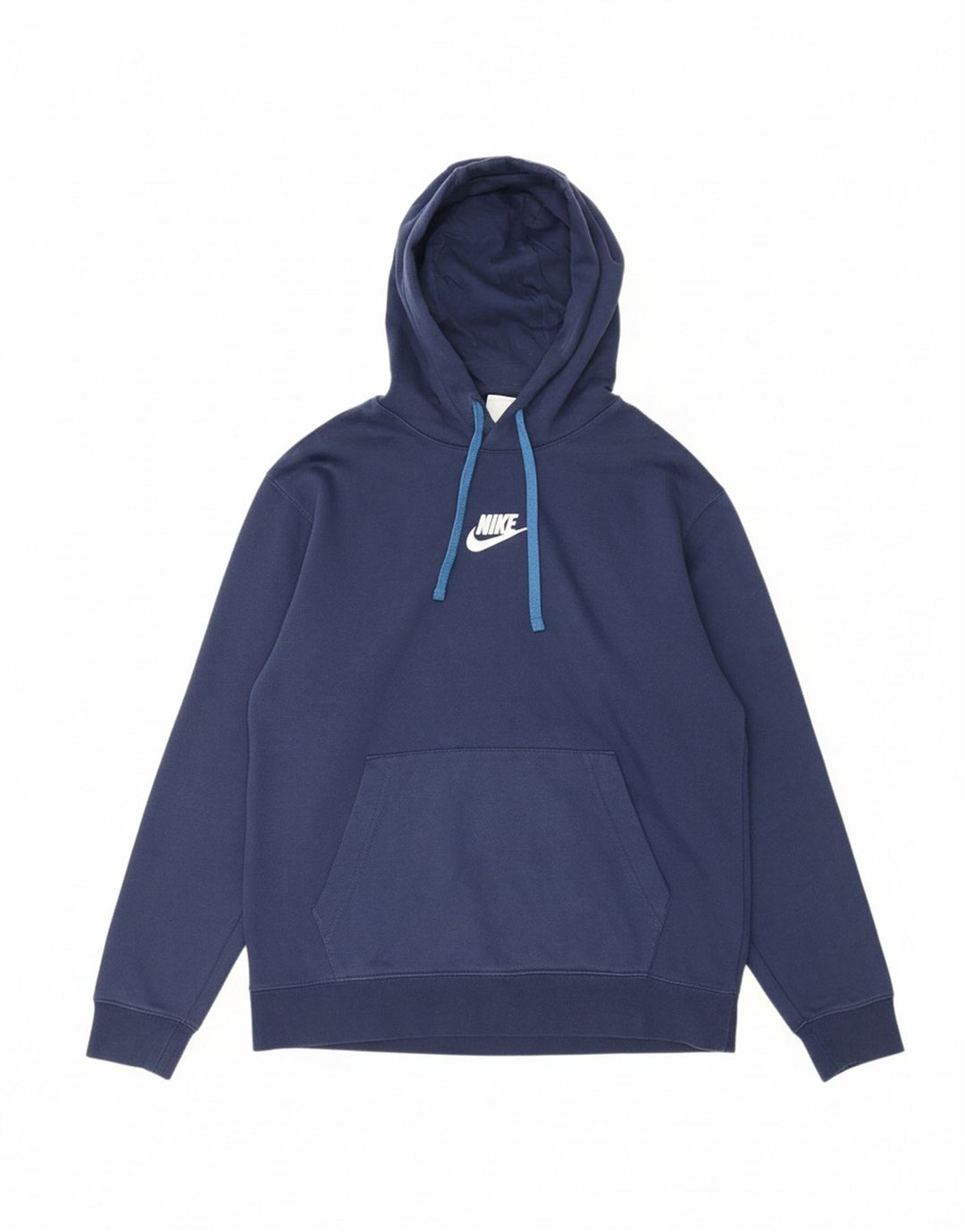 NIKE Mens Graphic Hoodie Jumper Medium Navy Blue Colourblock Cotton