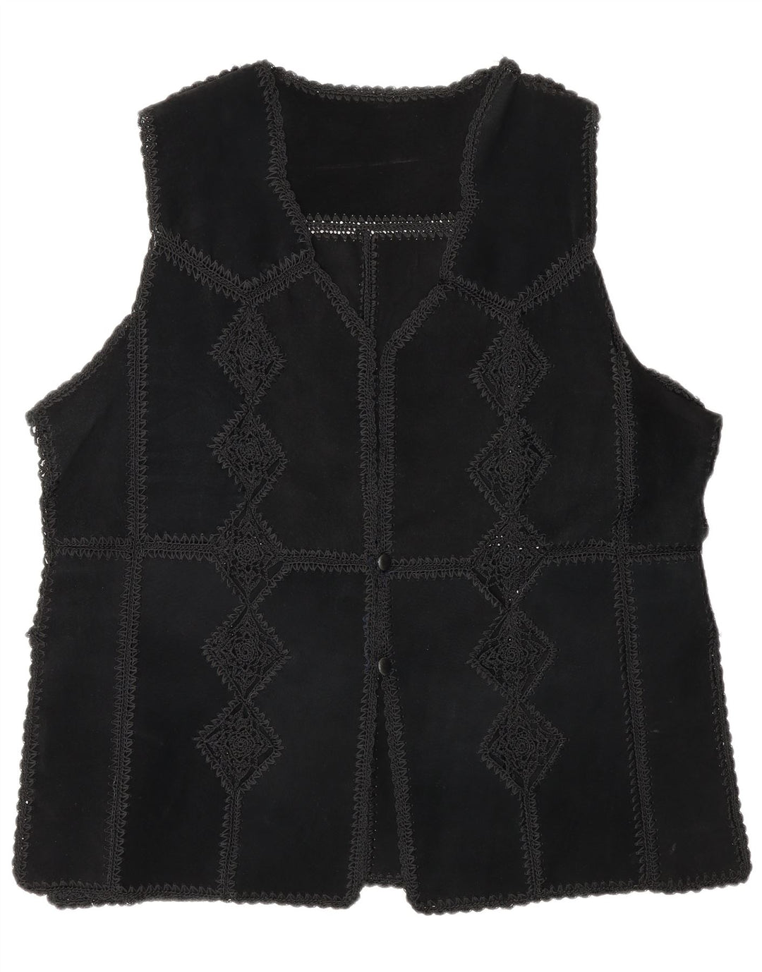 Vintage Womens Suede Gilet UK 16 Large Black Patchwork