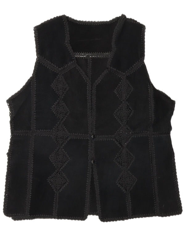 Vintage Womens Suede Gilet UK 16 Large Black Patchwork