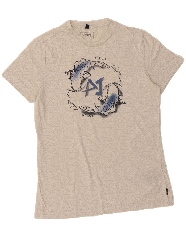 ARMANI JEANS Mens Graphic T-Shirt Top Small Off White Cotton Vintage Armani Jeans and Second-Hand Armani Jeans from Messina Hembry 