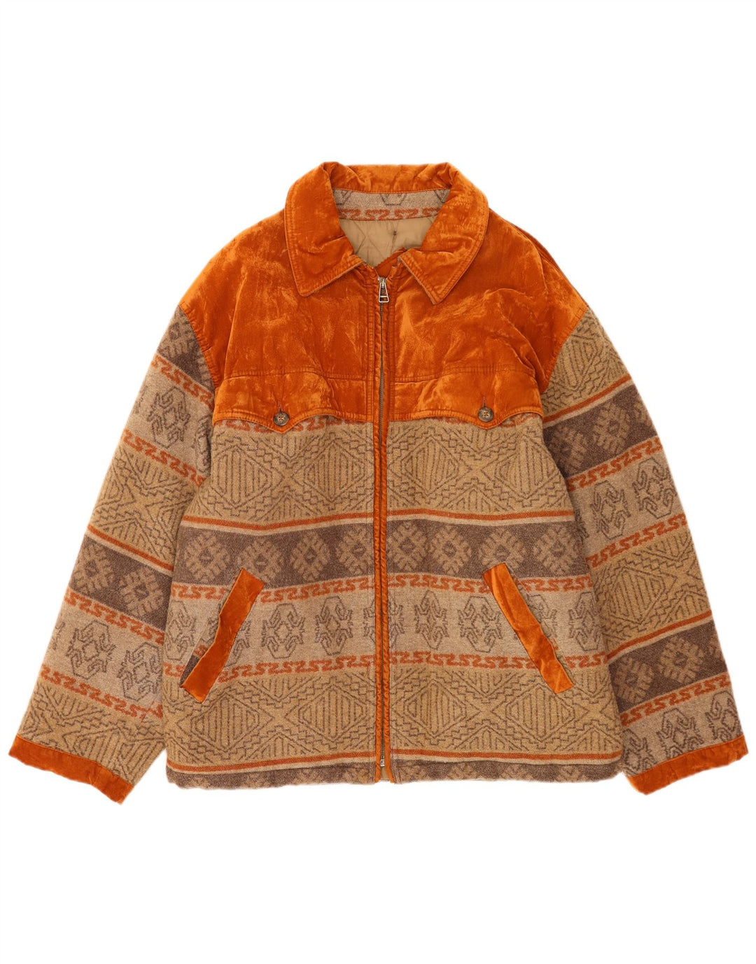 Polbot Mens Bomber Jacket UK 42 XL Beige Geometric Wool