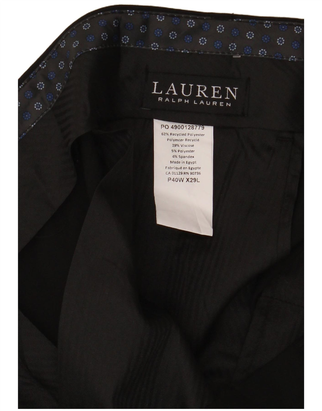 RALPH LAUREN Mens Straight Suit Trousers W40 L29 Black Polyester