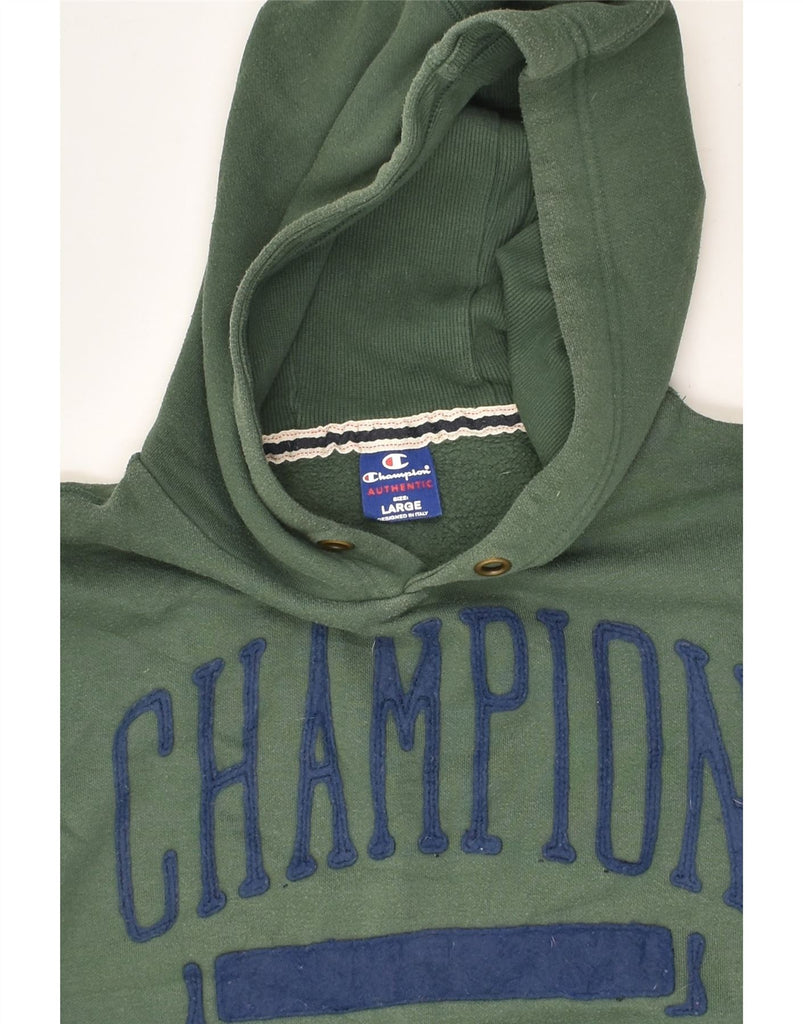 CHAMPION Mens Graphic Hoodie Jumper Large Green Cotton | Vintage Champion | Thrift | Second-Hand Champion | Used Clothing | Messina Hembry 