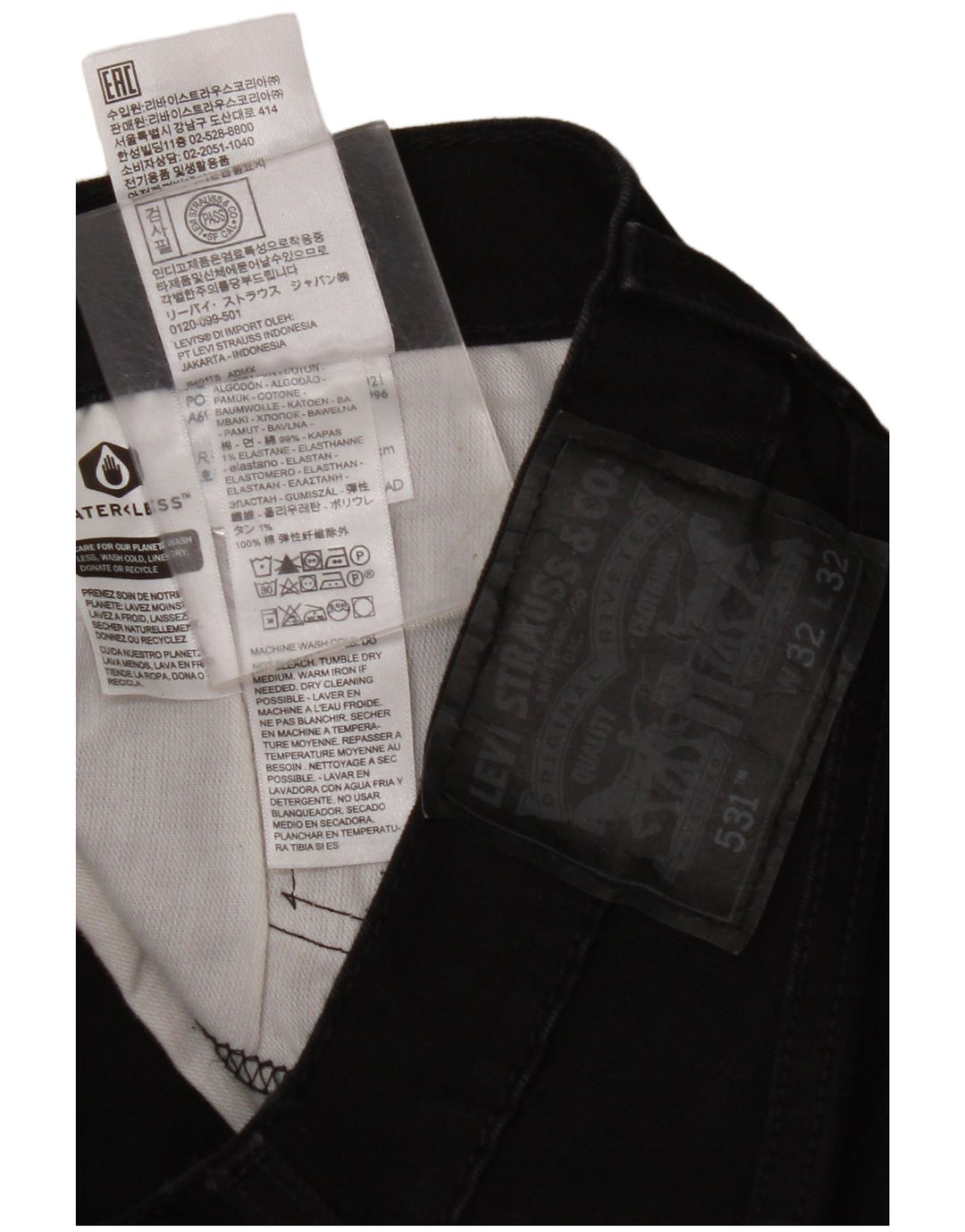 LEVI'S Mens 531 Slim Jeans W32 L32 Black Cotton