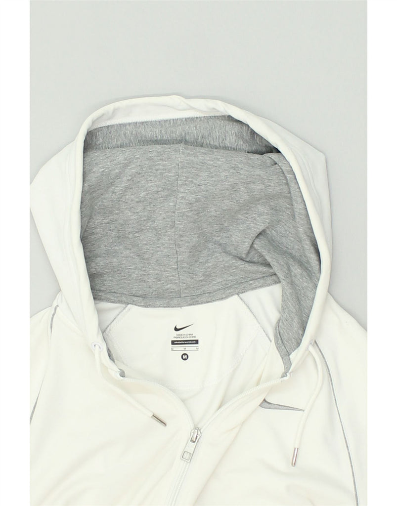 NIKE Womens Zip Hoodie Sweater UK 14 Medium White Cotton | Vintage Nike | Thrift | Second-Hand Nike | Used Clothing | Messina Hembry 