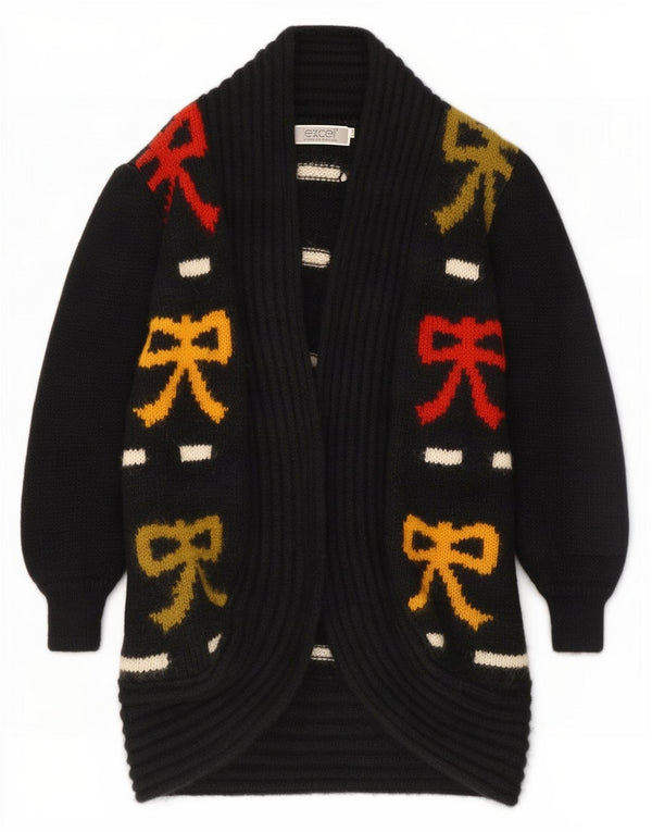 Excel Womens Longline Abstract Pattern Cardigan Sweater UK 10 Small Black