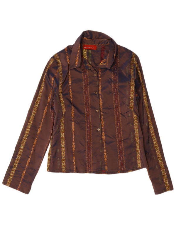 Vintage Womens Shirt Blouse UK 12 Medium Brown Paisley