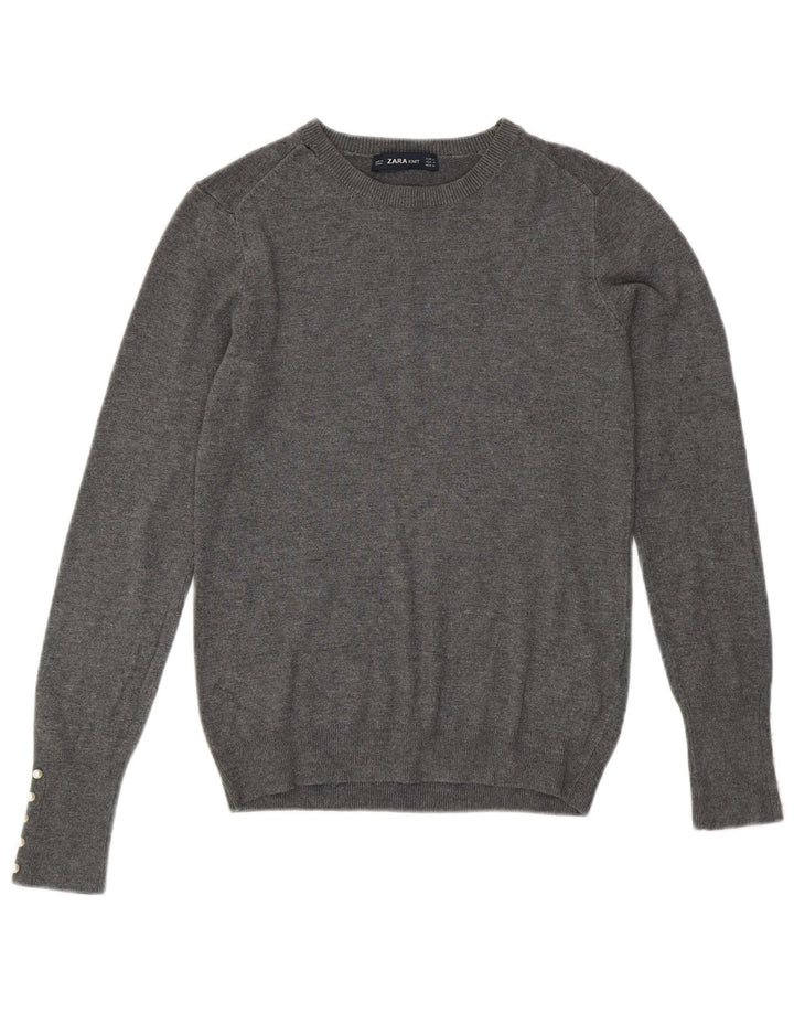 Zara Womens Crew Neck Jumper Sweater UK 12 Medium Grey Viscose